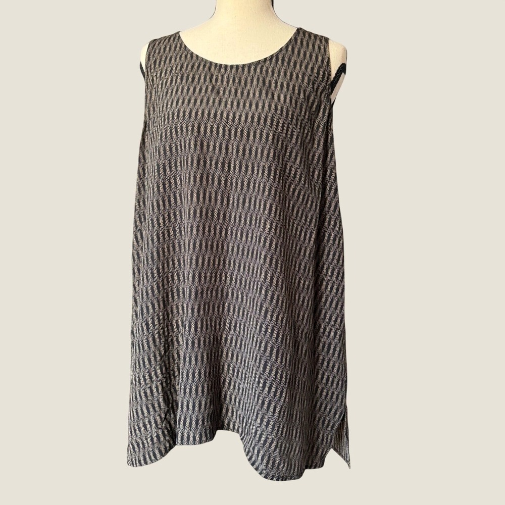 Eileenโ Fisher Silk Tank Blouse Womens Petite Large Black Print Lagenlook